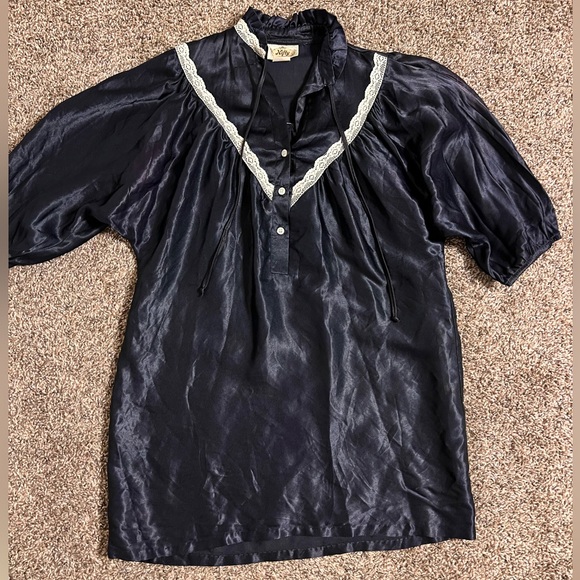 Vintage 70s Nifty California Satin Tunic Blouse - Picture 2 of 11